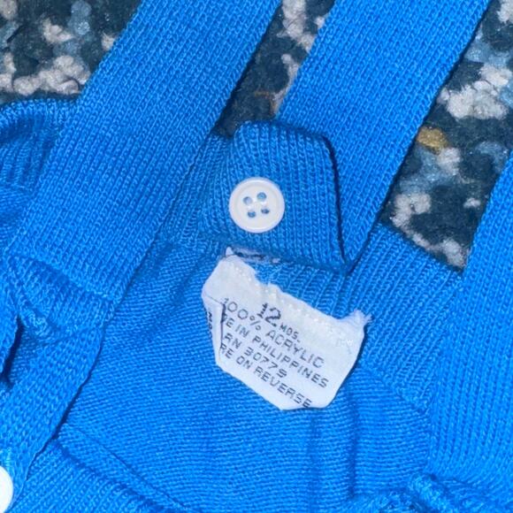 12 Month Blue Acrylic Knit Overalls - Picture 3 of 7